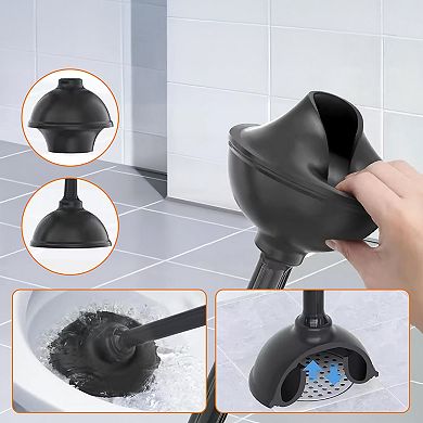 Cheer Collection Bathroom Toilet Plunger and Bowl Brush Set with Holder Dual Use Black