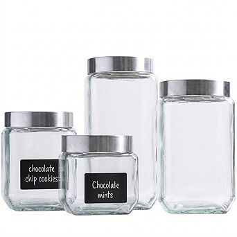 Airtight Glass Cookie Jar Set with Lids, Labels & Food Storage Canisters