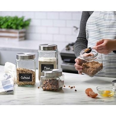 Airtight Glass Cookie Jar Set with Lids, Labels & Food Storage Canisters