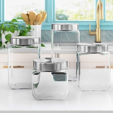 Airtight Glass Cookie Jar Set with Lids, Labels & Food Storage Canisters