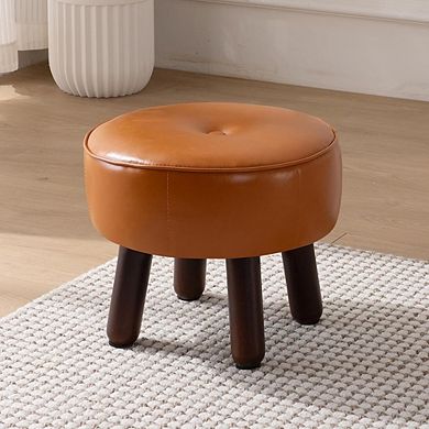 Round Faux Leather Foot Stool Ottoman, Non-Skid Legs, Multi-Use