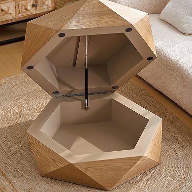 Retro Style Polygon Coffee Table with Flip Top