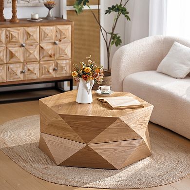 Retro Style Polygon Coffee Table with Flip Top
