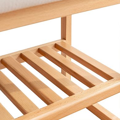 Natural Solid Wood Shoe Bench, Beige Cushioned Seat, Ideal for Entryway Bedroom