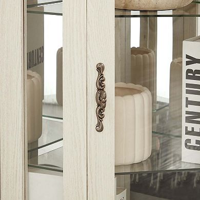Lighted Corner Curio Cabinet Glass Display Shelf with Tempered Glass Doors