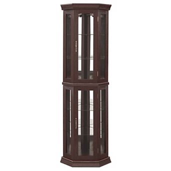 Lighted Corner Curio Cabinet Glass Display Shelf with Tempered Glass Doors
