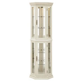 Lighted Corner Curio Cabinet Glass Display Shelf with Tempered Glass Doors