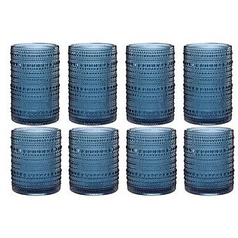 8 pc Hobnail Drinking Glass Set, Highball Glasses for Cocktails & Drinks