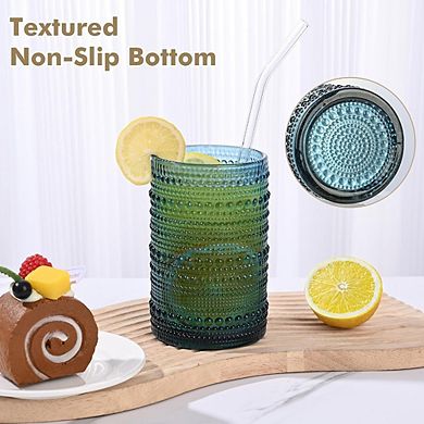 8pc Hobnail Drinking Glass Set, Highball Glasses for Cocktails & Drinks
