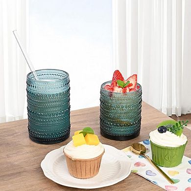 8pc Hobnail Drinking Glass Set, Highball Glasses for Cocktails & Drinks