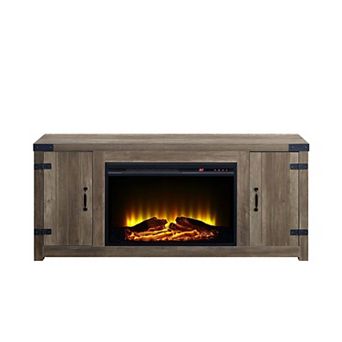 Rustic Oak Finish Fireplace with 2 Storage Drawers