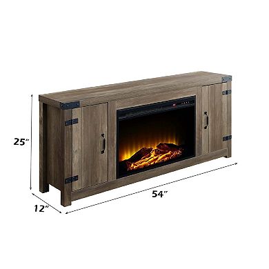 Rustic Oak Finish Fireplace with 2 Storage Drawers