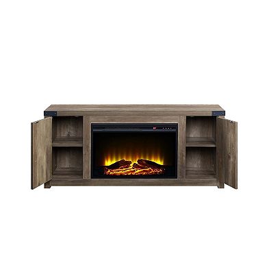 Rustic Oak Finish Fireplace with 2 Storage Drawers