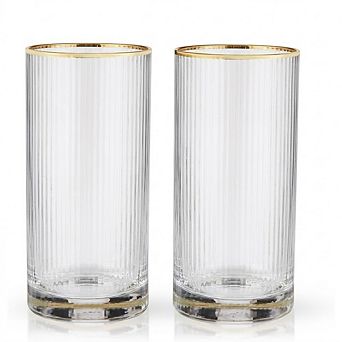 Art Deco Highball Glass Set, Vintage Ripple Glasses for Cocktails