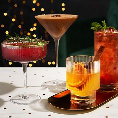Art Deco Highball Glass Set, Vintage Ripple Glasses for Cocktails