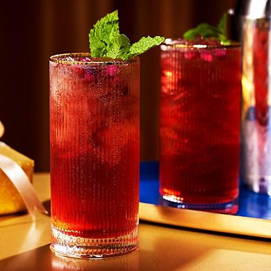 Art Deco Highball Glass Set, Vintage Ripple Glasses for Cocktails