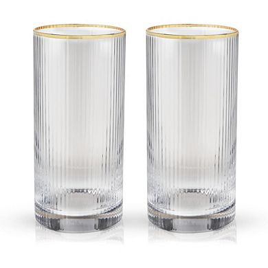 Art Deco Highball Glass Set, Vintage Ripple Glasses for Cocktails