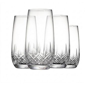 4 pc Hand-Cut Highball Glass Set Lead-Free Crystal Tumblers
