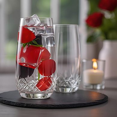 4-Piece Hand-Cut Highball Glass Set Lead-Free Crystal Tumblers