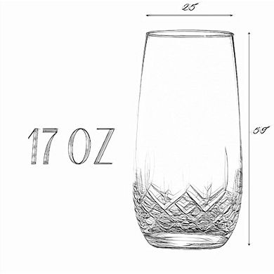 4-Piece Hand-Cut Highball Glass Set Lead-Free Crystal Tumblers