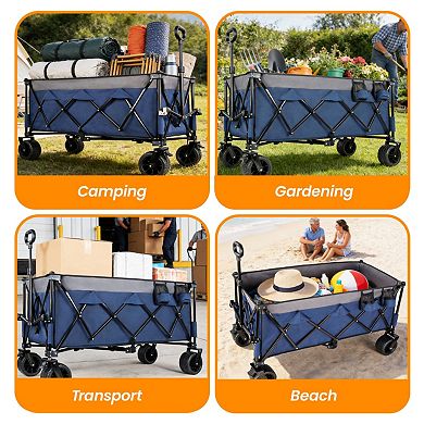 46.5" Foldable Utility Wagon, 480lbs Capacity, Easy Fold & All-Terrain Wheels for Camping, Gardening