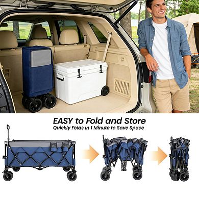 46.5" Foldable Utility Wagon, 480lbs Capacity, Easy Fold & All-Terrain Wheels for Camping, Gardening