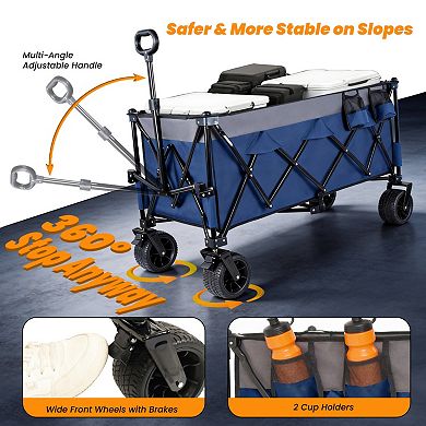 46.5" Foldable Utility Wagon, 480lbs Capacity, Easy Fold & All-Terrain Wheels for Camping, Gardening