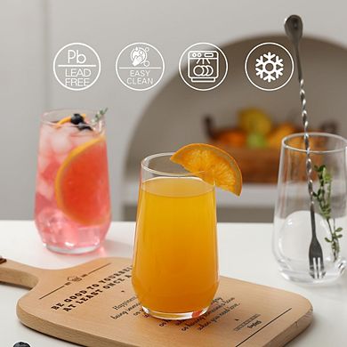 6pc Crystal Drinking Glass Set, Tall Highball Glasses for Cocktails