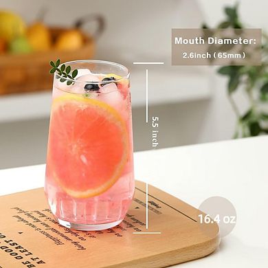 6pc Crystal Drinking Glass Set, Tall Highball Glasses for Cocktails