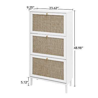 3-Door Rattan Shoe Cabinet with Adjustable Storage, for Entryway Hallway