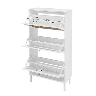 3-Door Rattan Shoe Cabinet with Adjustable Storage, for Entryway Hallway