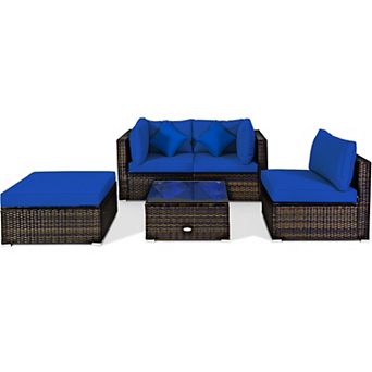Costway 5 pc Outdoor Patio Rattan Furniture Set Sectional Conversation W/ Cushions