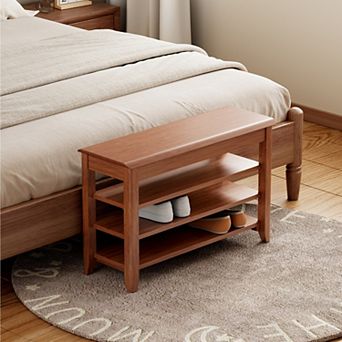 Solid Wood Shoe Bench with Flip-Top Storage, 350LBS Capacity, Ideal for Entryway Hallway