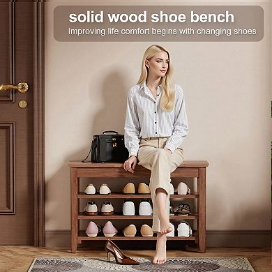 Solid Wood Shoe Bench with Flip-Top Storage, 350LBS Capacity, Ideal for Entryway Hallway