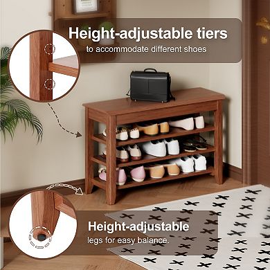 Solid Wood Shoe Bench with Flip-Top Storage, 350LBS Capacity, Ideal for Entryway Hallway