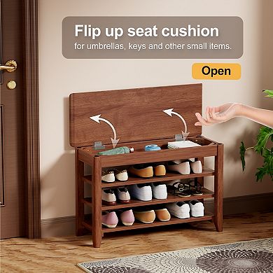 Solid Wood Shoe Bench with Flip-Top Storage, 350LBS Capacity, Ideal for Entryway Hallway