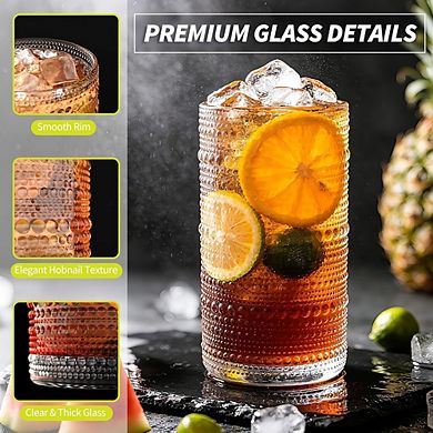6-Piece Hobnail Glass Set Durable Highball Tumblers for Drinks
