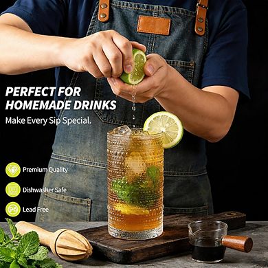 6-Piece Hobnail Glass Set Durable Highball Tumblers for Drinks