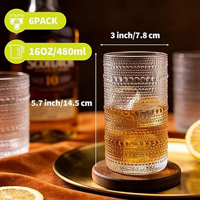 6-Piece Hobnail Glass Set Durable Highball Tumblers for Drinks