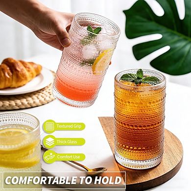6-Piece Hobnail Glass Set Durable Highball Tumblers for Drinks