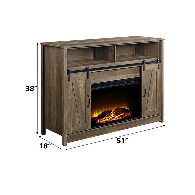 Rustic Oak Finish Fireplace with Shelf Storage
