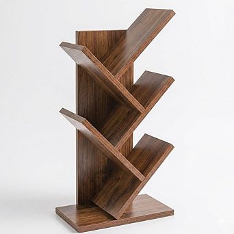 4 tier Tree Bookshelf, Rustic Storage Organizer Shelves
