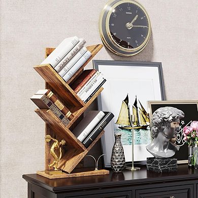 4-Tier Tree Bookshelf, Rustic Storage Organizer Shelves