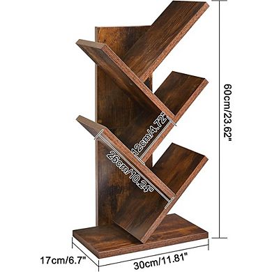 4-Tier Tree Bookshelf, Rustic Storage Organizer Shelves