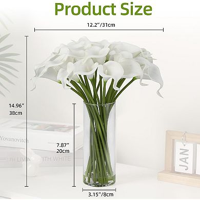 24 Real Touch Calla Lily Stems with Glass Vase and Faux Water