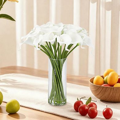 24 Real Touch Calla Lily Stems with Glass Vase and Faux Water