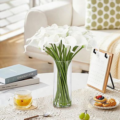 24 Real Touch Calla Lily Stems with Glass Vase and Faux Water