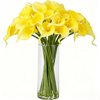 24 Real Touch Calla Lily Stems with Glass Vase and Faux Water