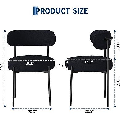 Set of 2 Mid-Century Modern Dining Chairs Upholstered Sherpa Seat, Curved Backrest