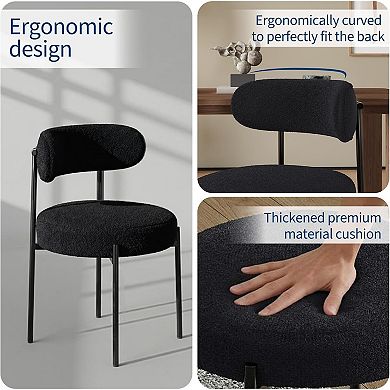 Set of 2 Mid-Century Modern Dining Chairs Upholstered Sherpa Seat, Curved Backrest